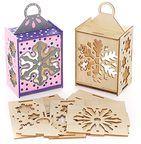 Baker Ross FE641 Schneeflocken Laternen Holzbastelset- 3er Pack, für Kinder zum Anmalen, zum Dekorieren und Präsentieren zu Weihnachten, Holz Set für Kinder zum Basteln, FE887