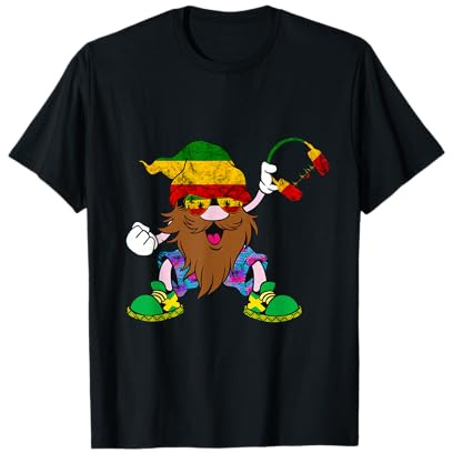 Nain de jardin rasta reggae Jamaïque Musique drôle Rastafarian Hippie T-Shirt
