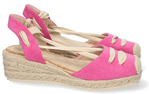 shoes&blues.es Sandalia de Cuna para Mujer, Forrada de Yute, con Pala Cerrada, y Cierre de Cordones, Primavera Verano 2022