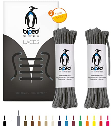 biped LACES 2 pares de cordones redondos de algodón de ø 2 mm de grosor - cordones resistentes al desgarro para zapatos de cuero y calzado informal - fabricados en la UE z2900(gris,120 cm)