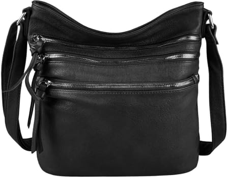 OBC Damen Tasche Shopper Schultertasche Umhängetasche Crossover Crossbody Henkeltasche Beuteltasche Handtasche City Bag Reise Kunst-Leder Schwarz