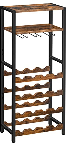 HOOBRO Weinregal, Flaschenregal für 16 Flaschen, freistehendes Weinständer mit Tischplatte und Weinglashalter, Weinflaschenhalter für Küche, Bar, Restaurant usw, Flaschen Organizer EBF04JJ01