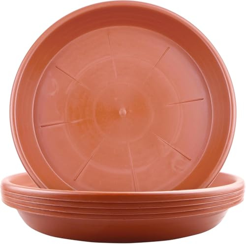LIKOSO 5 Pcs Plants Saucers, Plastic Plant Pot Saucers, Flower Pot Drip Trays for Indoor and Outdoor Plants(Brick Red,25 CM)