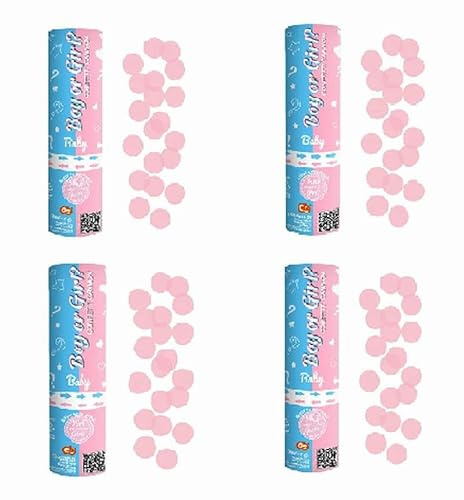 Partykanone Partypopper Streamer Konfetti Bombe Kanone für Hochzeit Geburtstag Party Gastgeschenk Gender Reveal Boy Girl He She Junge Mädchen Babyparty Baby Shower (4 x 15 Girl)
