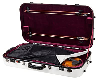 Crossrock Fiberglass Violin & Viola Double Case | Fits 4/4 Violin + 15–16.5” Viola – TSA Lock, Hygrometer, Blanket, Backpack Straps- Milky White (CRF2020DVLMW)