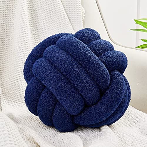 Uvvyui Knot Pillow Ball, Soft Home Decorative Pillows, Round Throw Pillow, Handmade Knotted Plush Pillow, Round Boucle Pillow Cushion (11 Inches Navy)