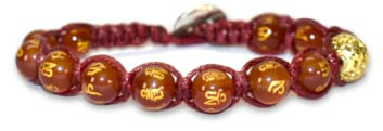 Samsara Bracciale Tibetano Buddista - Shamballa con Pietre Naturali Artigianale - Filo in Cotone Cerato Rosso
