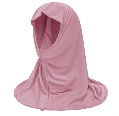 Girls Instant Hijab Muslim Arab Scarf Shawls Neck Wrap Kids Islamic Solid Color Headscarf Turban for 7-12 Years Old (Pink)