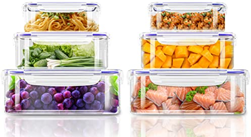 KICHLY 12er Vorratsdosen Mit Deckel (6 Behälter, 6 Deckel) Frischhaltedosen,Meal Prep Boxen Auslaufsicher Gefrierbehälter, BPA-Frei Küchen Aufbewahrungsbox Organizer (Blau)