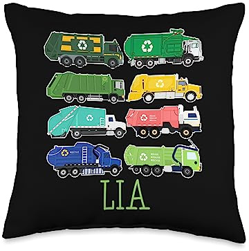 Waste Collector Dump Trash Recycling Lover Lia Trash Kids Collector Ecologist Garbage Truck Throw Pillow, 16x16, Multicolor