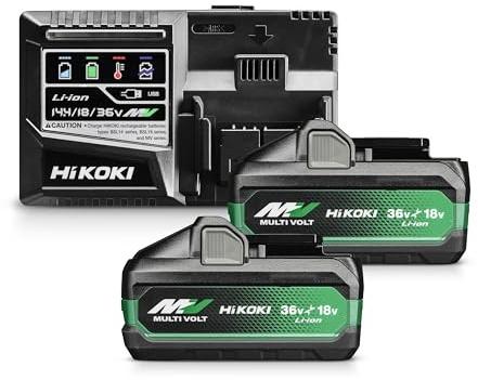 HiKOKI Booster Pack BSL36A18X (2X 18V 5.0 Ah / 36V 2.5 Ah Akku, Ladegerät, Li-Ion, 4-Stufen-LED Ladestandskontrolle, 32 min Ladezeit)