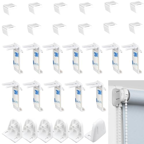 NINGYER 6 Kit Rollo Halterung Fenster, Ohne Bohren Rollo Ersatzteile mit 6 x Rolloträger + 12 x Verstellbare Klemmen, Für Verdunkelungsrollo, Seitenzugrollo Und Doppelrollo,Thermorollo