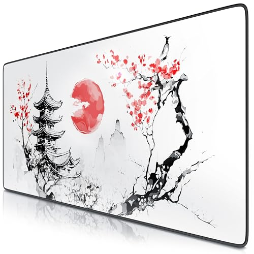 TITANWOLF - XXL Speed Gaming Mauspad 900 x 400mm - XXL Mousepad - Tischunterlage Large Size - verbessert Präzision und Geschwindigkeit - Japan Ink Painting Design