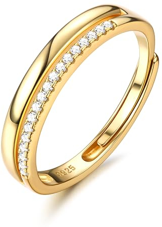 Adramata Ring Silber 925 Damen Verstellbar Verlobungsring Eheringe Engagement Ringe Frauen Stapeln Daumenring Einfache Band Ring Gold Rosegold Silber Ring für Damen Schmuck Geschenke für Frauen