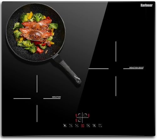 Karinear Piano Cottura a Induzione 3 Fuochi, 5200W Piano Cottura Elettrico Incasso con Controllo Toccare, 60cm Piastra a Induzione 3 Zone con Timer, Blocco Bambini, Power Boost, Pause, Senza Spina