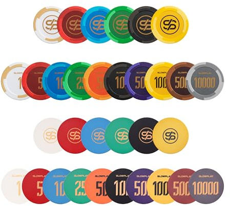 SLOWPLAY Provset med pokermarker | Godel ler- och keramiska pokermarker | Numrerade marker, blanka marker | 50 st per förpackning