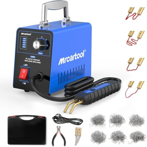 MRCARTOOL Plastic Welding Kit Adjustable Power Car Bumper Repair Kit | 5-level adjustable power 15W-80W; 600 assorted hot staples; fast heating with LED light; 220V for car plastic repair