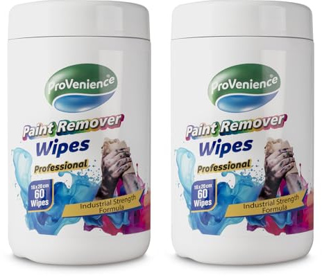 Provenience® Industrial Paint Remover Wet Wipes | 120 Sheets | 16 x 20 cm XL | Removes Dirt, Grime, Oil, Grease, Paint, Silicone, Filler and Part-Cured Sealant With Ease | 2 x 60 Double Pack