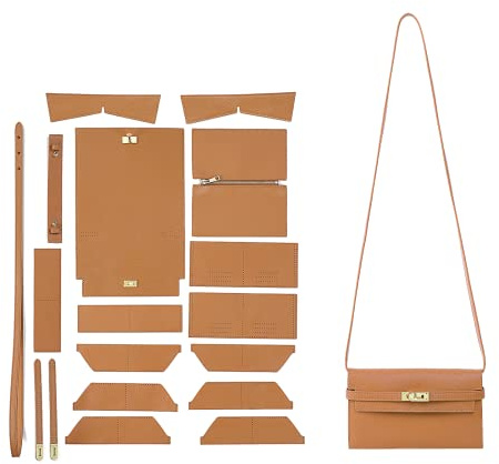 POPSEWING Designer-Langgeldbörsen-DIY-Set für Damen, Leder-Geldbörsen-Clutch-Herstellungsset, handgenähtes Nähset für Damen-Geldbörsen, DIY-Leder-Bastelset für Mädchen-Geschenk (Braun)