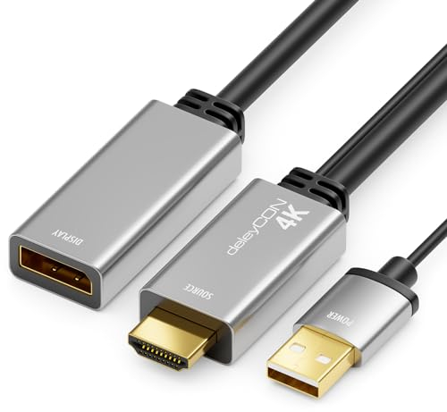 deleyCON Adattatore da HDMI a DisplayPort 4K (per Monitor DisplayPort) 4K@60Hz HDR - Alloggiamento in Alluminio - Cavo Convertitore per PS4 PS5 XBOX PC Computer Notebook Monitor
