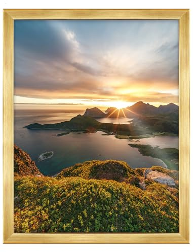 RAWWEST.BIS Holz Bilderrahmen 60x80 cm Plakatrahmen Gold | Holzrahmen mit Acrylglas, Rahmen für Bilder Poster Fotos Puzzles, Posterrahmen Fotorahmen mit Furnierung edle Optik