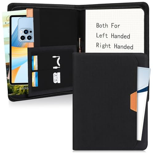 Toplive A4 Schreibmappe,Portfolio Dokumentenmappe Mappe mit Reißverschluss Schreibblock,Exclusiv A4 Schreibmappe mit Ringbuch,Reißverschluss, inkl. A4-Schreibblock, schwarz