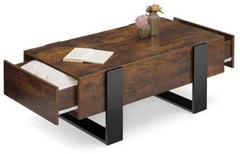 IDMarket - Rechteckiger Couchtisch Phoenix mit Schubladen 100 cm Holz Effekt gealtert und schwarz