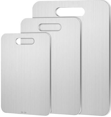 Yaocom 3 Pcs 13.4x9, 11.8x7.9, 9.5x6-0.06'' Stainless Steel Cutting Board for Kitchen 304 Steel Chopping Dishwasher Safe Metal Cutting Board Set for Kitchen Meat Fruit Vegetable