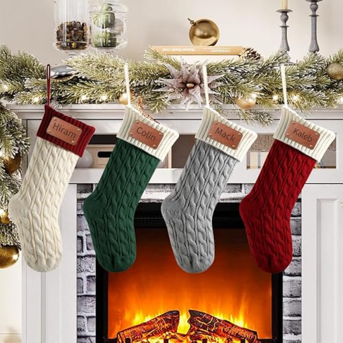 Weihnachtsstrumpf Personalisiert mit Namen, 46cm Große Gestrickte, 1 Stück | Personalisierte Weihnachtsstrümpfe, Christmas Stockings für Feiertags Familienparty Dekoration, Weihnachtsgeschenke