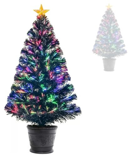 3ft Black Artificial Fibre Optic Christmas Xmas Tree with Color Changing Multi LED Star Topper 80cm