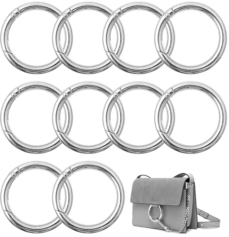 Hevysuo 10 Stück Runde Karabiner 49mm,Zinklegierung Groß Ring Karabiner Rund O Ring für Schlüsselanhänger,Tasche,Schmuck,Silber