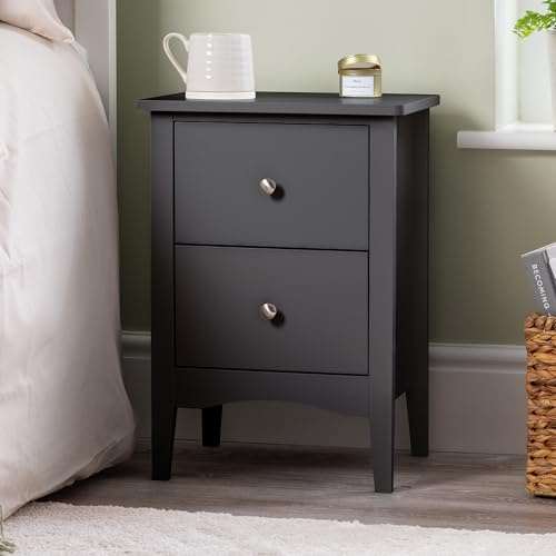 CHRISTOW 2 Drawer Bedside Table, Modern Bedroom Nightstand, Wooden MDF Side End Stand for Living Room Hallway Sofa, Brushed Chrome Handles, Smooth Glide Runners (H57cm x W40cm x D30cm)