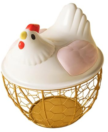 perfk Chicken Egg Basket Egg Container Holder Portable Iron Wire Chicken Egg Holder Countertop Egg Collecting Basket for Pantry, Pink Gold