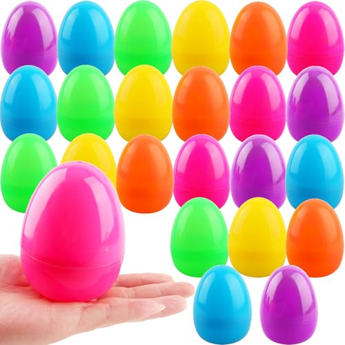 Sonarun 24 Pack Large Easter Eggs 3.74 Inch Big Colorful Fillable Easter Eggs Flat Bottom PlasticEmpty Surprise Eggs for Easter Hunt Party Favor Refillable Basket Fillers, 6 Colors