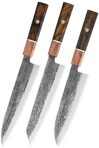 Coltello da cucina Coltelli giapponesi Santoku Coltello da cuoco forgiato Coltello da sushi for sbucciare il salmone Coltello da cucina for filetti di pesce Yanagiba(3pcs B)