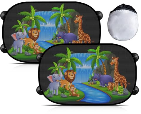 Sonnenschutz Auto mit UV Schutz mit 8 Saugnapf, 51x30cm Auto Seitenscheibe 2 Stück, Autofenster Sonnenschutz (Forest Animals)