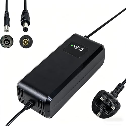 42V 5A scooter battery fast charger, for 36V lithium battery 10S*3.6V, with LED display and multiple protection, equipped with connectors (RCA 8mm, DC 5.5 * 2.1mm, GX12 9mm) (5.0, Amps)