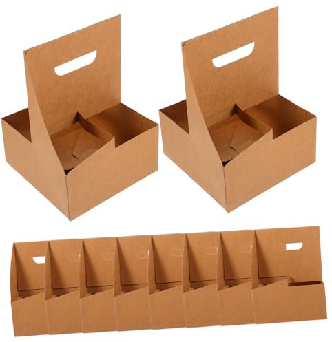 GLEAVI 10piezas Portavasos De Papel Kraft Para Reparto Portabotellas De Cartón Asa Bandeja Portavasos Para Cerveza Food Trucks Ranuras