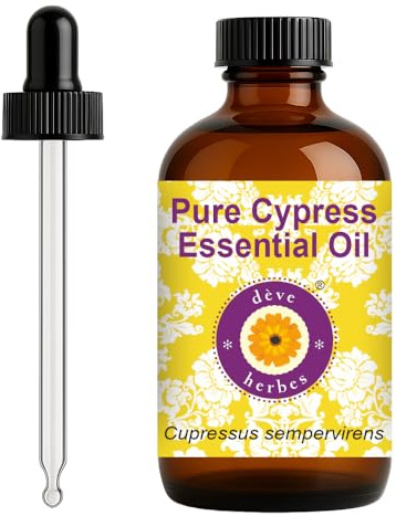 dève herbes Cypress Essential Oil (Cupressus sempervirens) with Glass Dropper | Pure | Non-Sticky | Non-Greasy | Lightweight | Men & Women | All Skin Types | Steam Distilled 120ml (4 oz)
