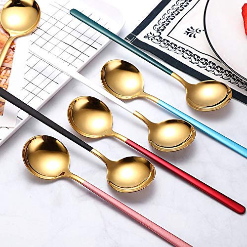 ZERAPH Cuillères à Soupe de café en Acier Inoxydable cuillère glacée au Miel au Miel à la poignée de thé coréenne Bibimbap Home Kitchen-Table vers de Vaisselle Soupion de Service (Couleur: 2pcs-Vert