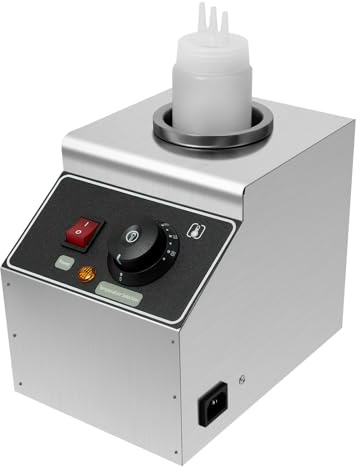 Royyalpa Chauffe-sauce électrique Chauffe-fromage Distributeur en acier inoxydable avec bouteille de 0,57 L, 80W, 220V, pour restaurants, cafés et fêtes - Fonction de maintien au chaud compacte pour