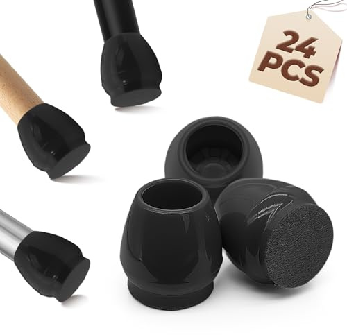24 Pcs Chair Leg Floor Protectors – Small Round (Fit Diameter: 15–20mm) – Extra Thick Felt Pads with Reinforced Base – Anti-Slip, Anti-Scratch & Noise-Reducing – Black
