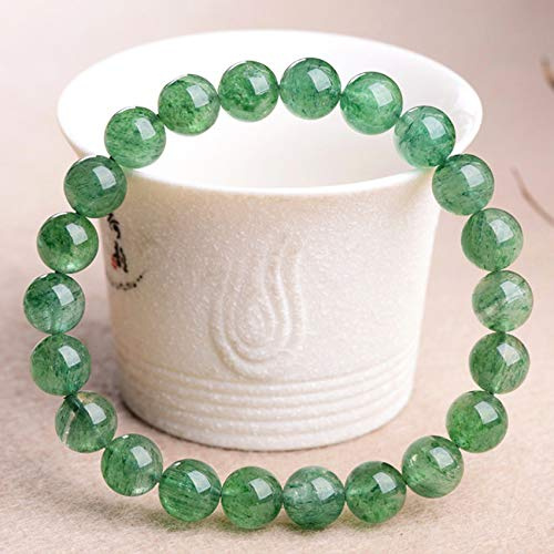 Pulsera de la suerte, Pulsera Feng Shui, pulsera Feng Shui for mujer, pulsera de cristal for la pulsera de cristal de cuarzo fresa verde, brazalete elástico, cuentas de mantra talladas a mano, talismá