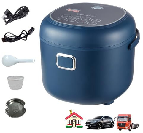 olla de arroz portátil de 2 L, pequeña para 2 a 3 personas, olla de vapor eléctrica con cuchara y taza de medir, limpieza fácil, para cocina, dormitorio y viaje, 12 V, 24 V, 220 V