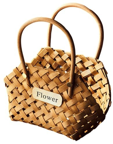 Canasta de flores tejida natural vintage con manijas, cesta de regalo y canasta de regalo para dulces, huevos de pascua, decoración de fiestas y organización domiciliaria.