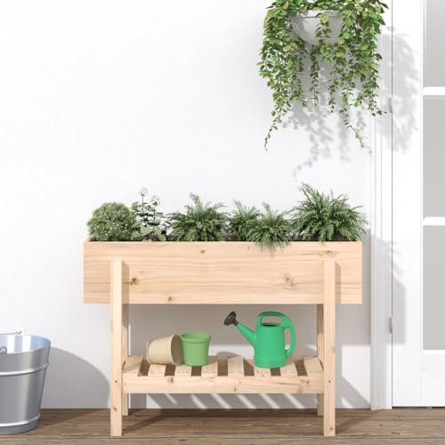 Makastle Carré Potager de Jardin sur Pied surélevé en Bois, Bac à semis Jardiniere Bois avec Étagère pour Les Outils, 101x30x69 cm Bois de pin Massif