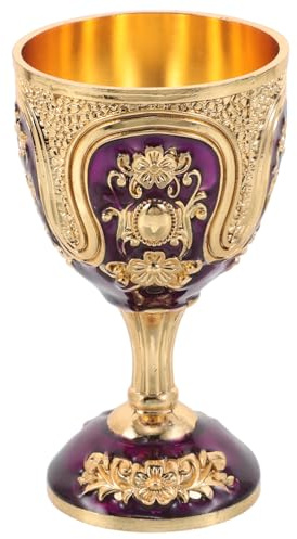 Cabilock Cáliz retro: copa de vino navideña de metal para brindar, vaso de con relieve floral, copas de comunión antiguas para decoración medieval del hogar, bar, boda, fiesta, adorno sagrado.
