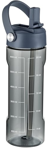 GOPPUS 600ml/20oz Clear Water Bottle with Straw Tritan Leakproof Drinking Bottle with Wide Mouth BPA-Free Sport Bottles with Handle Toxin Free Bottles with Measure Gym Cup for Men Women Teen