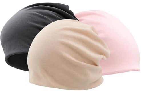PDirat 3 Stück Chemo Kopfbedeckung Damen, Dünne Mütze Damens, Chemo Mütze Damenes für Chemotherapie und Haarausfall, Beige, Pink, Dunkelgrau