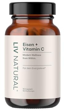 Eisen + Vitamin C Kapseln für Frauen | 15mg EISEN + 100mg VITAMIN C | Mit Vitamin C | Laborgeprüft in DE | 90-Tage-Vorrat